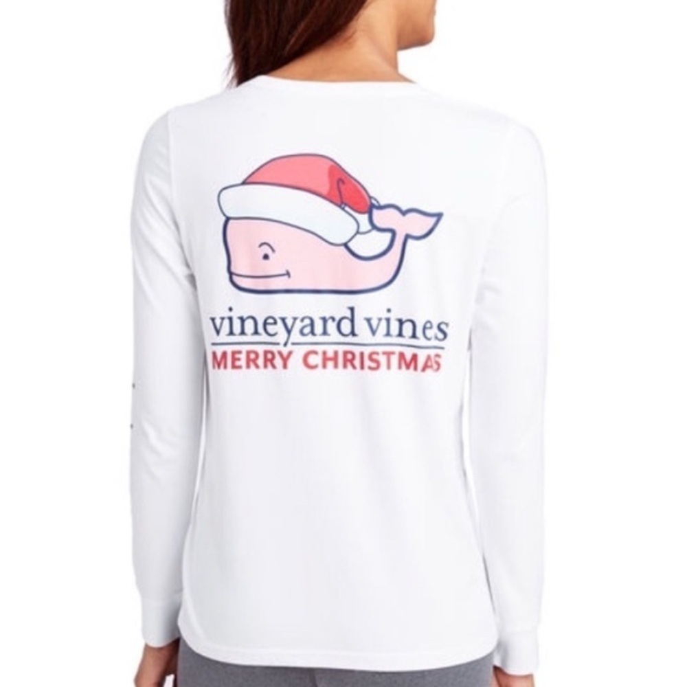 Vineyard Vines Women's Long Sleeve Holiday Merry Christmas Whale Tee T-Shirt